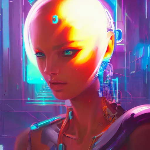 Image similar to portrait of a beautiful cybernetic raver girl, cyberpunk concept art by pete mohrbacher and artgerm and wlop and deathburger and syd mead, digital art, highly detailed, intricate, sci-fi, neon colors, sharp focus, Trending on Artstation HQ, deviantart, unreal engine 5, 4K UHD image