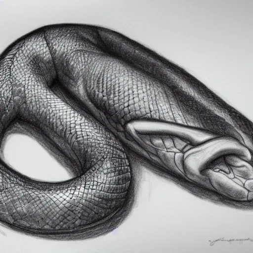 Prompt: pencil drawing of an anaconda, study, neutral background, highly detailed