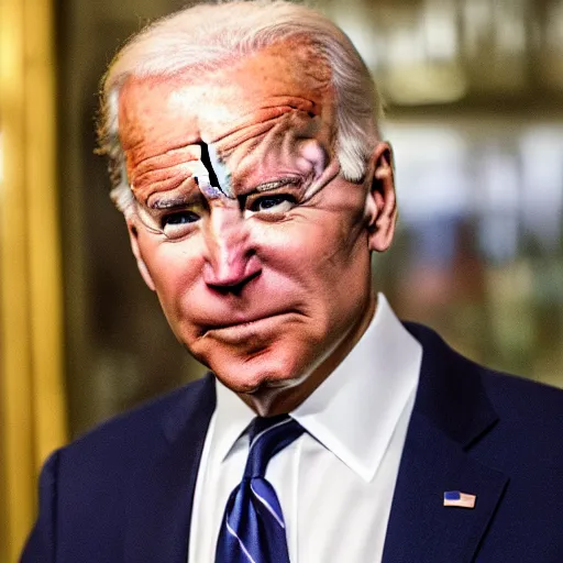 Image similar to joe biden suspiciously looking into the camera, portrait, magazine photograph, cnn, fox news, looking confused