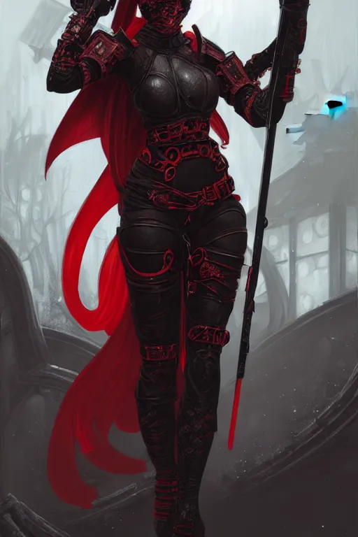 Image similar to portrait Ninja gaiden girl, armored black and red ninja wardrobe, in ruin japanese rainny temple night, ssci-fi and fantasy, intricate and very very beautiful and elegant, highly detailed, digital painting, artstation, concept art, smooth and sharp focus, illustration, art by tian zi and WLOP and alphonse mucha