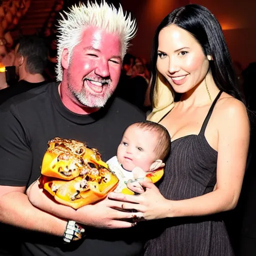 Image similar to olivia munn and guy fieri holding their baby