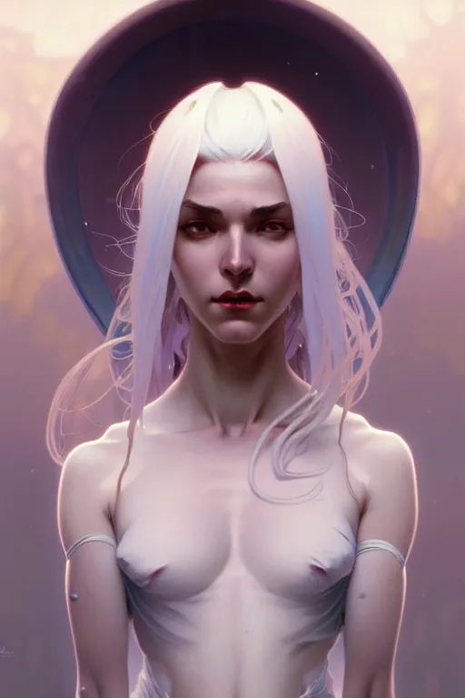 Prompt: girl with white hair gorgeous face and figure, sci - fi, sophisticated, elegant, highly detailed, digital painting, artstation, concept art, smooth, clear focus, illustrations, beautiful sunlight and shadows, art by alphonse mucha and greg rutkowski