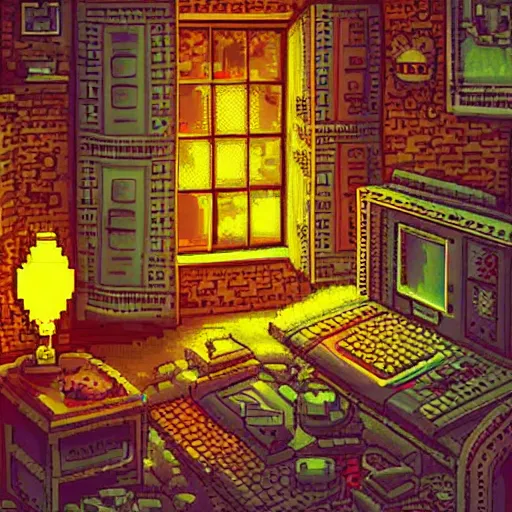 First pixel art I did of my gaming room using Piskel! Any tips on pixel art  for a newbie like me are very appreciated!:) : r/PixelArt