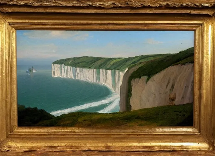 Image similar to cliffs of dover, uk in the style of hudson river school of art, oil on canvas