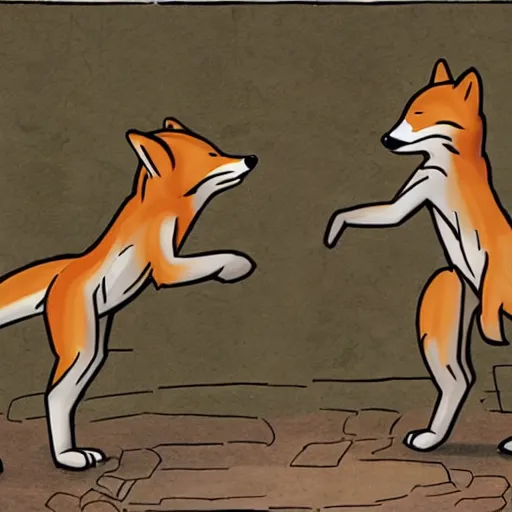 Prompt: foxes are fighting comic