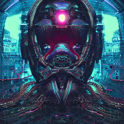 Image similar to portrait of a squid monster. intricate abstract. cyberpunk, intricate artwork. neon eyes, by Tooth Wu, wlop, beeple. octane render, trending on artstation, greg rutkowski very coherent symmetrical artwork. cinematic, hyper realism, high detail, octane render, 8k, minimalistic, hyperrealistic surrealism, award winning masterpiece with incredible details, a surreal vaporwave liminal space, highly detailed, trending on ArtStation