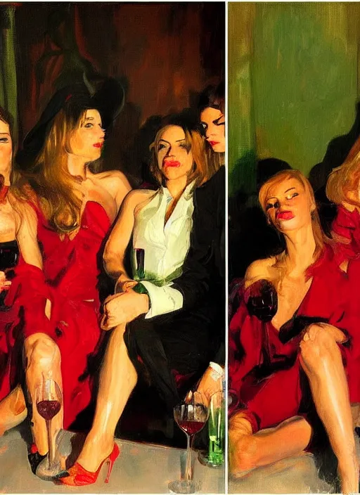Image similar to glam rockers drinking brutal and raw wine, inside a green room with red lights by joaquin sorolla, phil hale, extremely detailed