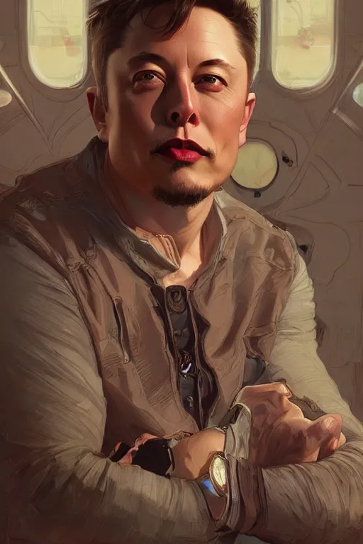 Image similar to male cottagecore elon musk, intricate, swagger, highly detailed, digital painting, artstation, concept art, smooth, sharp, focus, illustration, art by artgerm and greg rutkowski and alphonse mucha