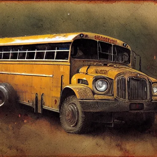 Prompt: a schoolbus, by jean - baptiste monge