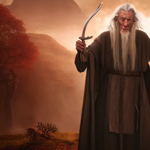 Image similar to the evil ian mckellen as gandalf in a dark viking hood playing odin all father crafting the plant of life with vines, the ethereal colourful universe in the background, highly detailed, cinematic shot, cinematic lighting, 8 k, exquisit facial detail, magical realism painting, chiaroscuro, dark painting.