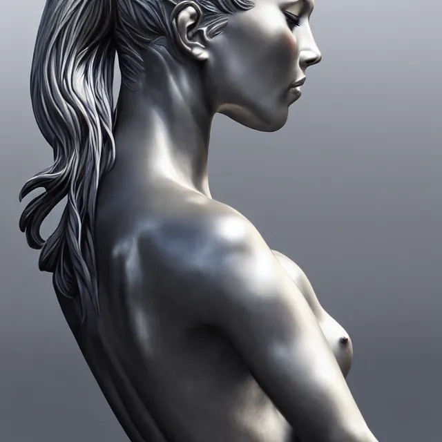 Image similar to statue, chrome, highly detailed, 4 k, hdr, smooth, sharp focus, high resolution, award - winning photo, artgerm, photorealistic