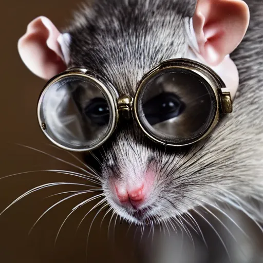 Prompt: a rat with steampunk googles, by Alyssa Monks