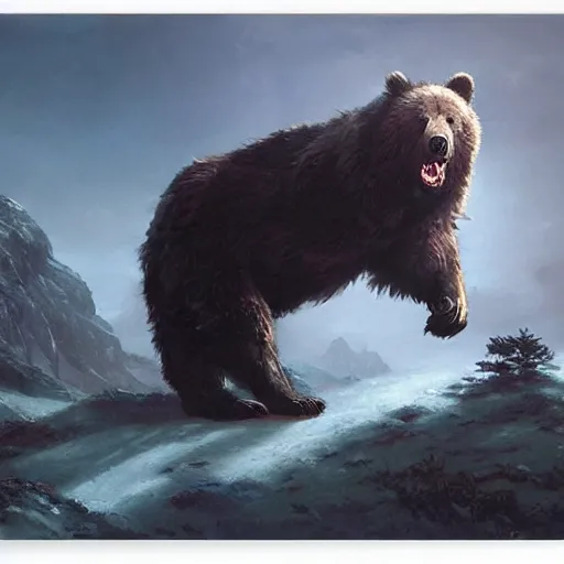 Image similar to A were-bear, roaring at the Moon, fantasy art by Greg Rutkowski