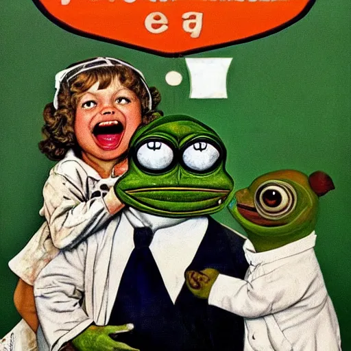 Prompt: pepe the frog at the dentist by norman rockwell