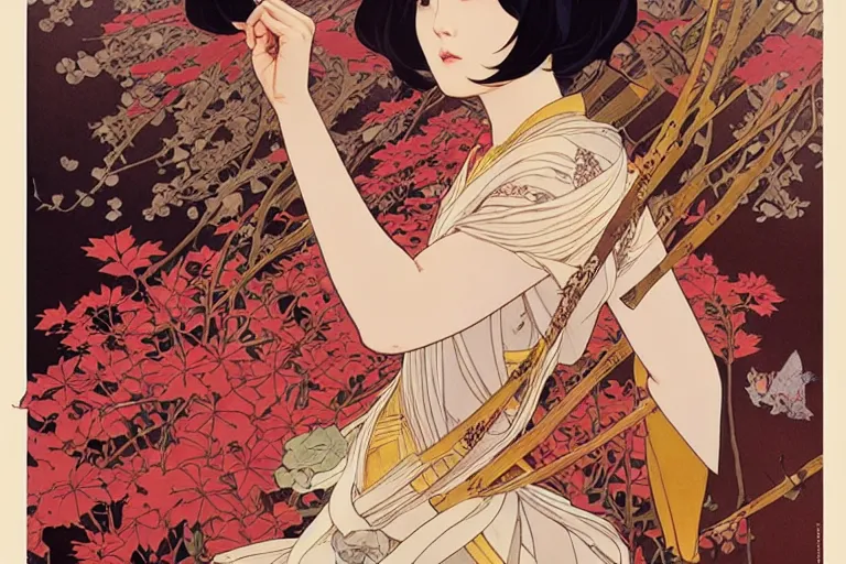 Prompt: beautiful cinematic fantasy poster, asian woman 4 arms side view using a bokken in forest ; intricate complexity, by shigenori soejima, krenz cushart, alphonse mucha, takato yamamoto, conrad roset, 4 k, beautiful, high quality - h 9 6 0