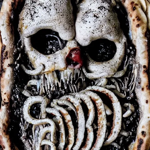 Image similar to photo of pizza in the style of hr giger,