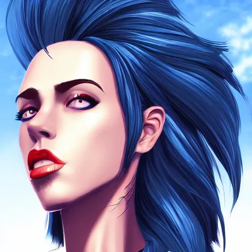 Image similar to a stunning upper body portrait of a beautiful woman with navy blue hair blowing in the wind by marvel comics, digital art, trending on artstation