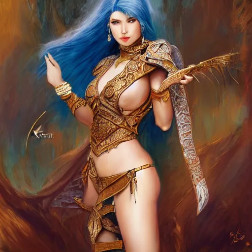 Image similar to a full body beautiful woman rym amari wearing a chedda from tlemcen by karol bak, ayami kojima, artgerm, sakimichan, arabian beauty, blue eyes, smile, concept art, fantasy