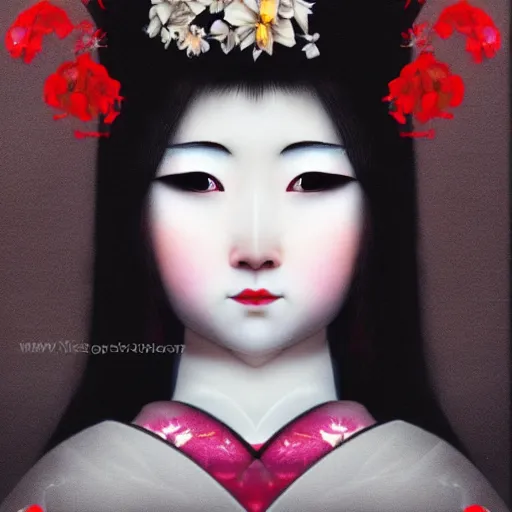 Image similar to dark art hi resolution geisha portrait yasutomo oka 8 k ultrarealistic