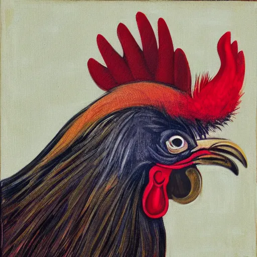 Prompt: portrait of a rooster that has human ears