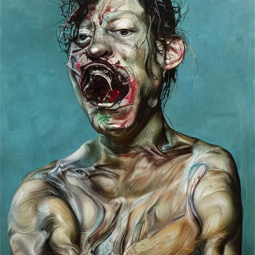 Prompt: high quality high detail painting by lucian freud and jenny saville, hd, dark demonic dancer, turquoise