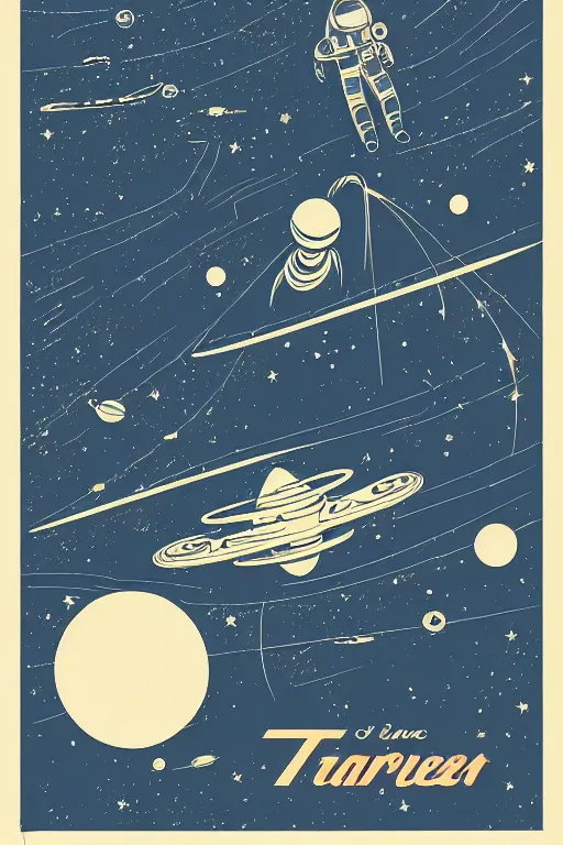 Prompt: vintage poster, space travel, illustration, vector art, retro