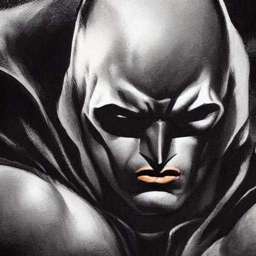 Image similar to an ultra - realistic portrait painting of batman in the style of frank frazetta. 4 k. ultra - realistic. highly detailed. dark fantasy. dark lighting.