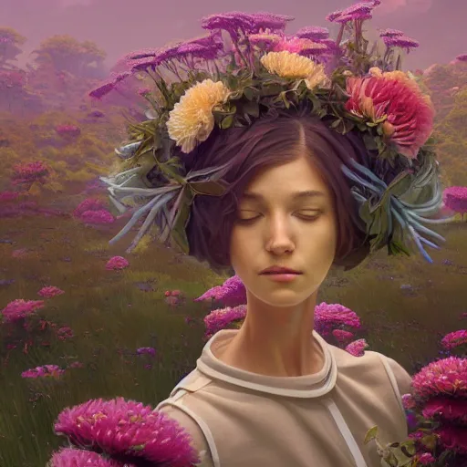 Prompt: highly detailed surreal vfx portrait of a robot with flowers growing out of its head, stephen bliss, unreal engine, greg rutkowski, loish, rhads, beeple, makoto shinkai and lois van baarle, ilya kuvshinov, rossdraws, tom bagshaw, global illumination, detailed and intricate environment