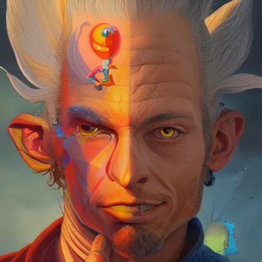 Prompt: human design mohawk projector portrait by gaston bussierre and charles vess and james jean and erik jones and rhads, inspired by rick and morty, epic, funny, huge scale, beautiful fine face features, intricate high details, sharp, ultradetailed