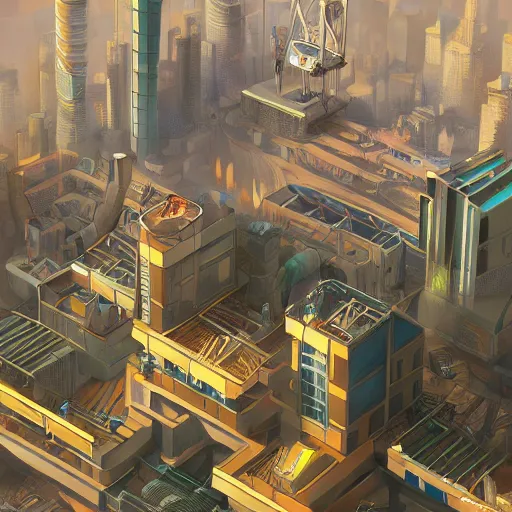 Image similar to Construction robot in utopian city, digital art, detailed, realistic, artstation, daylight