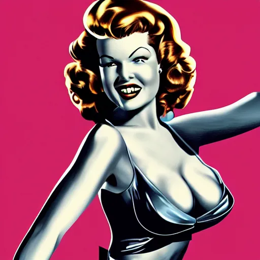 Prompt: rita hayworth, pinup, in the style of alex ross, 2 d, 4 k, unreal, intricate, digital painting, highly detailed, artstation, sharp focus, illustration,