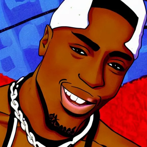 Image similar to Tupac Shakur, screenshot from a 2012s anime