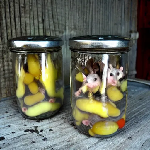 Image similar to pickled rats in a jar