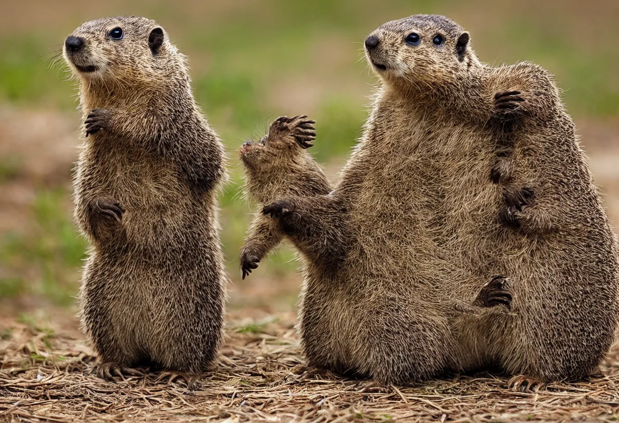 Prompt: groundhog dancing National Geographic photography cute