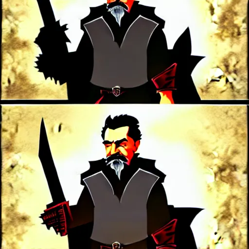 Image similar to fantasy concept art of stalin as a boss in dark souls, colored, trending on artstation