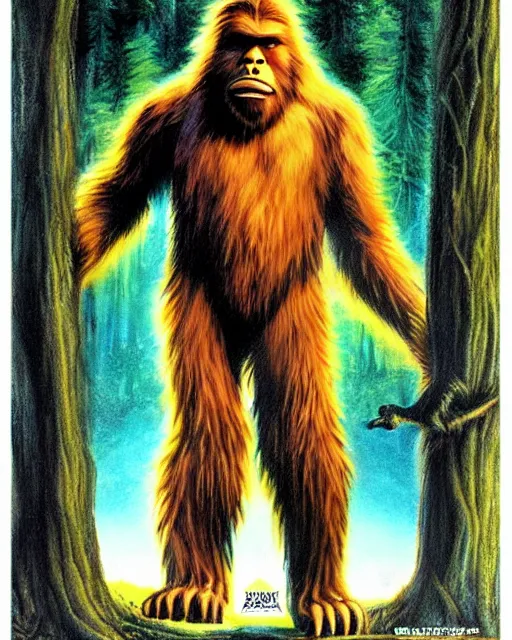 Prompt: bigfoot sasquatch airbrush, drew struzan illustration art, key art