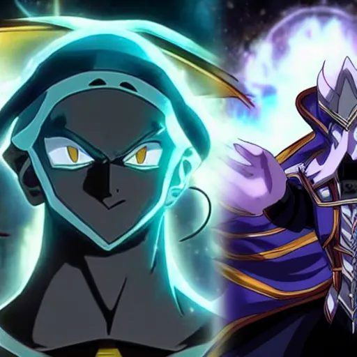 Prompt: Karthus from League of Legends in anime movie, dragonballz, jojo