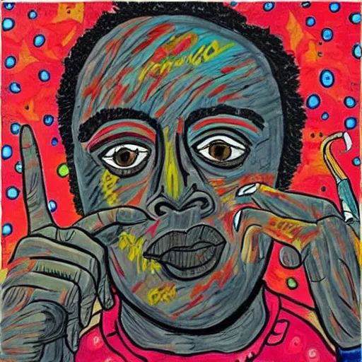 Prompt: miles davis in the style of daniel johnston, outsider art