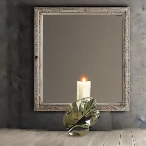 Prompt: lit candle between 2 mirrors, realistic, ultra high quality, reflective