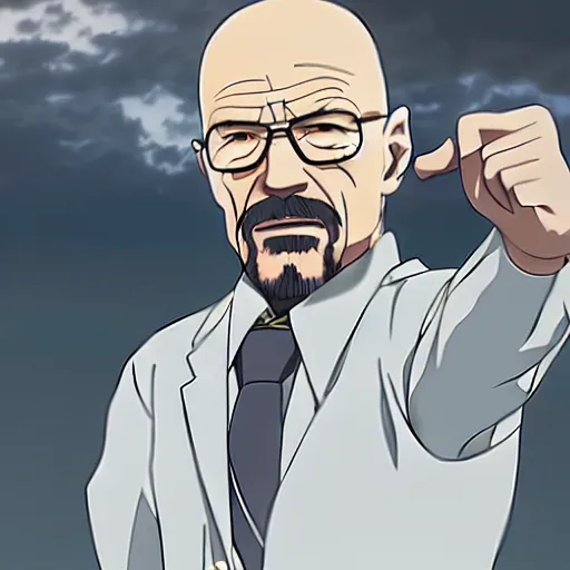Image similar to walter white as an anime character, incredibly high detailed, crisp, studio quality 4k