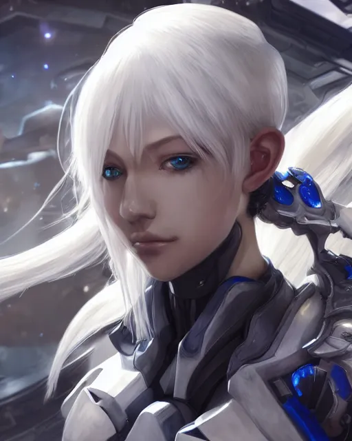 Prompt: perfect white haired girl, warframe armor, beautiful, dreamy, half asian, pretty face, blue eyes, detailed, sunny day, scifi platform, front lit, laboratory, experiment, 4 k, ultra realistic, epic lighting, cinematic, high detail, masterpiece, by masayoshi tanaka, akihiko yoshida, kazuya takahashi