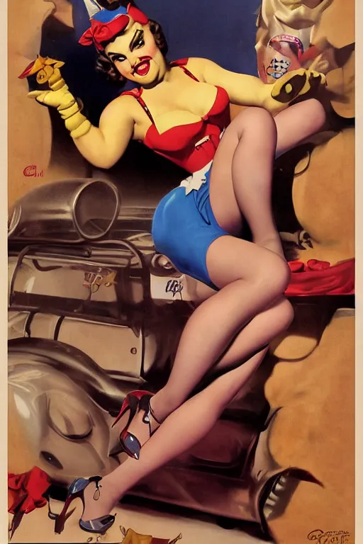Prompt: pin-up poster of Wario by Gil Elvgren