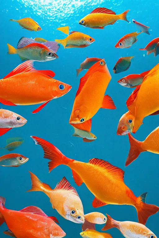 Image similar to colour full fish swimming inside a toilet, 4 k, high res