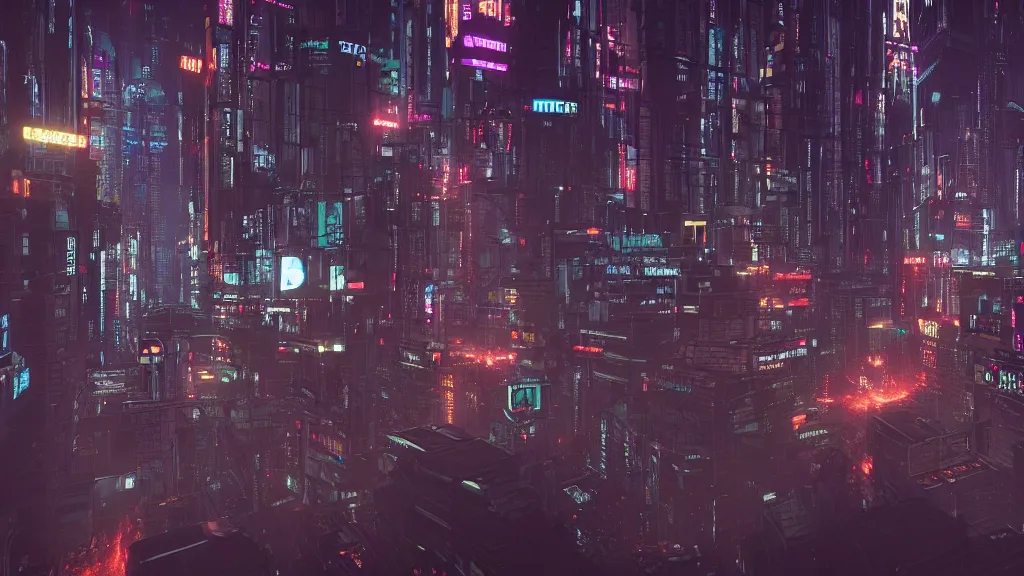 Prompt: twenty-fifth century megacity, dusk, cyberpunk, twilight, cinematic, 4k, rendered in octane