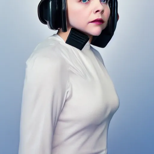 Image similar to Adult Chloe Moretz as Princess Leia, XF IQ4, 150MP, 50mm, f/2.8, ISO 200, 1/400th, natural light