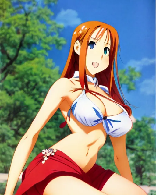 Image similar to pinup photo of asuna from sao in the center of the city, asuna by a - 1 pictures, by gil elvgren, glossy skin, pearlescent, anime, very coherent, maxim magazine