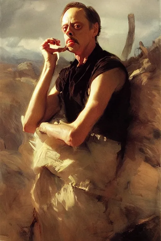 Image similar to beautiful portrait of steve buscemi as an anthropomorphic loaf of bread, art by anders zorn, wonderful masterpiece by greg rutkowski, beautiful cinematic light, american romanticism thomas lawrence, greg rutkowski