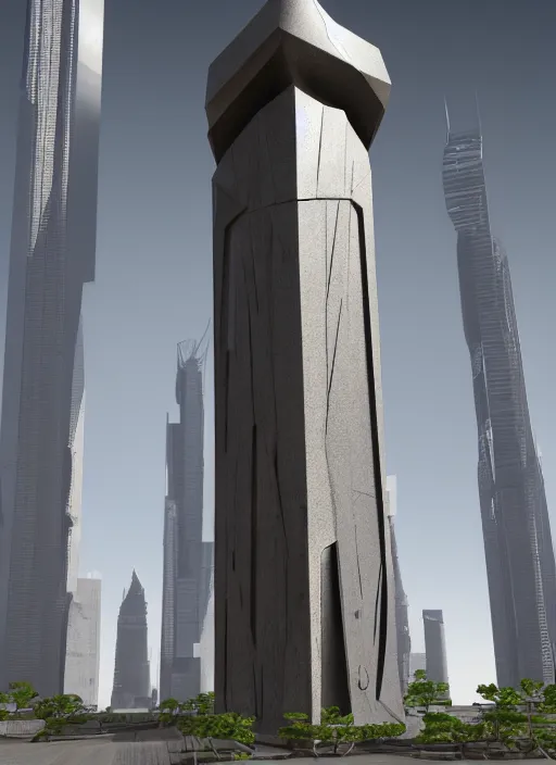 Image similar to highly detailed architecture render of a futuristic metallic monument stele standing in city, archdaily, made in unreal engine 4