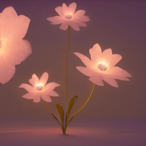 Image similar to Luminescent flower blooming at twilight, cgsociety, r /art, trending on artstation, artstationHD, octane render, highly detailed, cel-shaded, vray