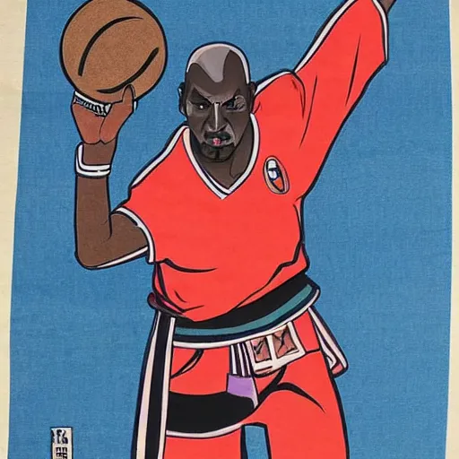 Prompt: Michael Jordan in a samurai suit in the style of ukiyo-e